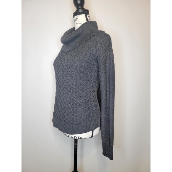 American Eagle Womens SM Sweater Gray Cable Knit Cowl Neck Fisherman - Picture 2 of 5